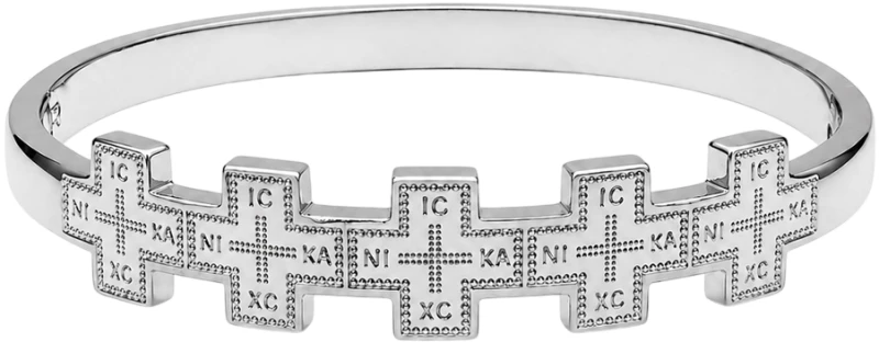 Βραχιόλι χειροπέδα ατσάλινη unisex με σταυρούς Ασημί Χρώμα 6.5εκ