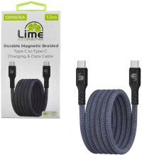 LIME USB-C TYPE C TO USB-C TYPE C 6A ΦΟΡΤΙΣΗΣ-DATA DURABLE MAGNETIC BRAIDED 1.2m LBMCC04 120W GREY
