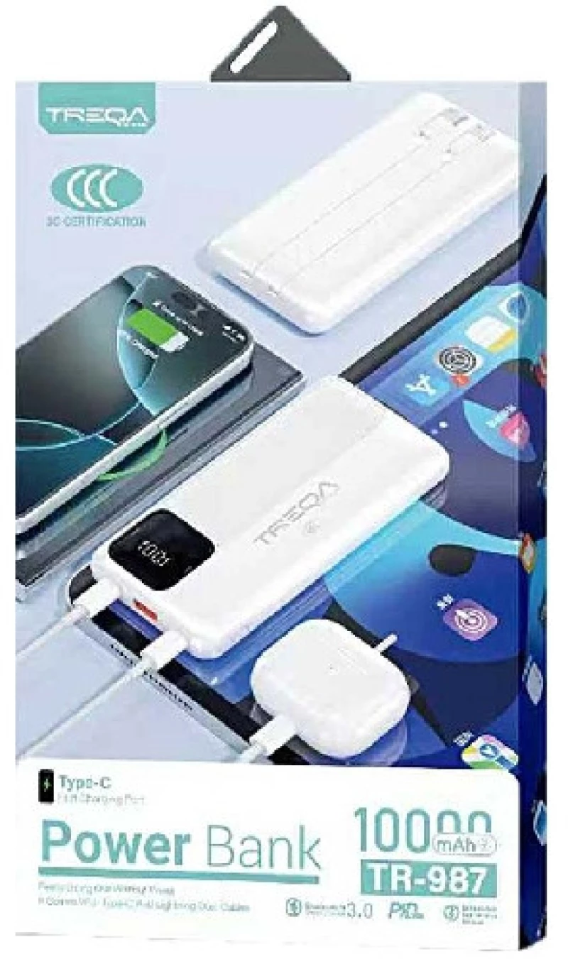 Power Bank 10000 MaH Fast Charge TREQA TR-987 Λευκό Κωδ.44104