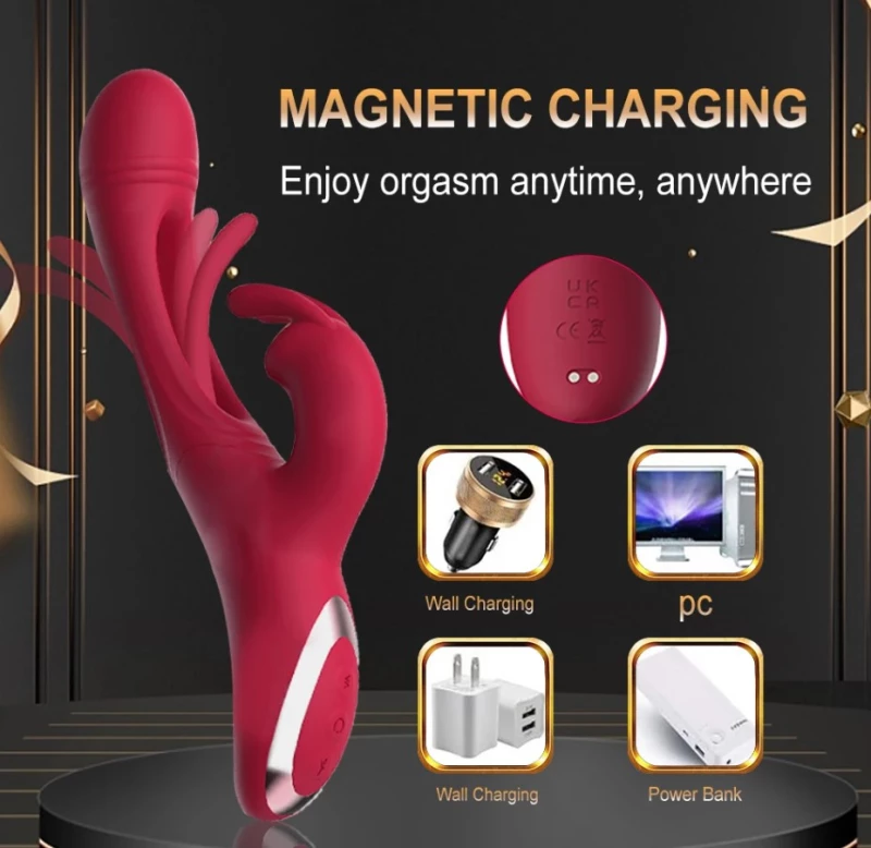 Yara Vibrator, Vibrating & Tapping, Silicone, Magnetic USB, Red,