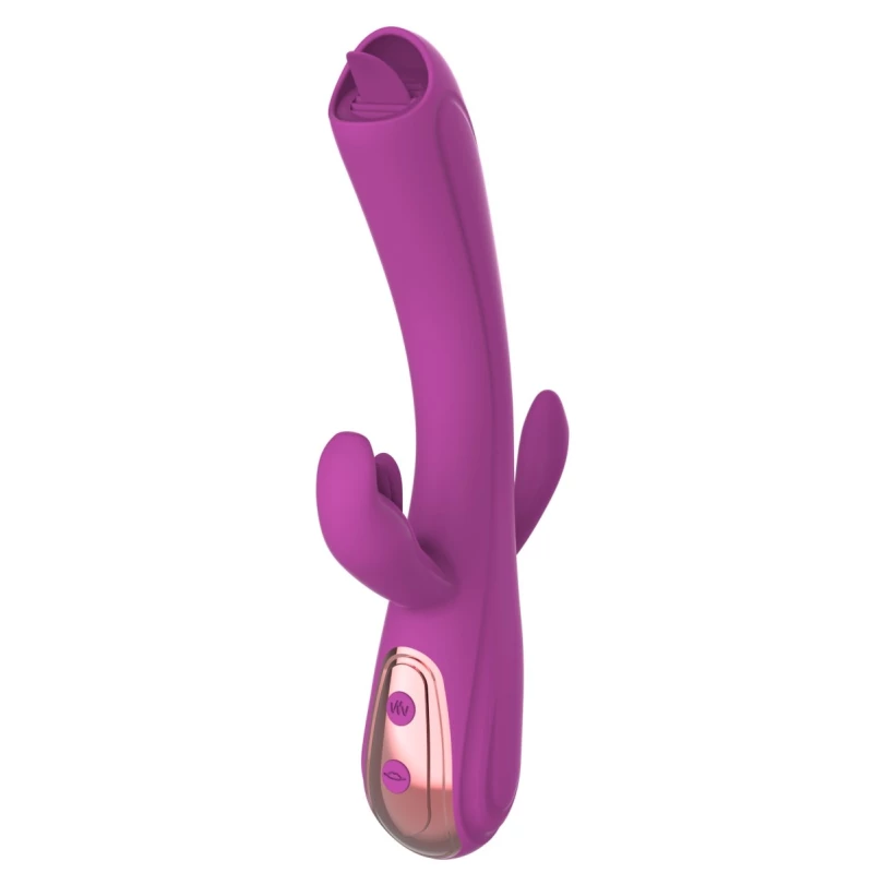 Leila Rabbit Vibrator, Vibrating&Licking, Silicone, USB, Purple,