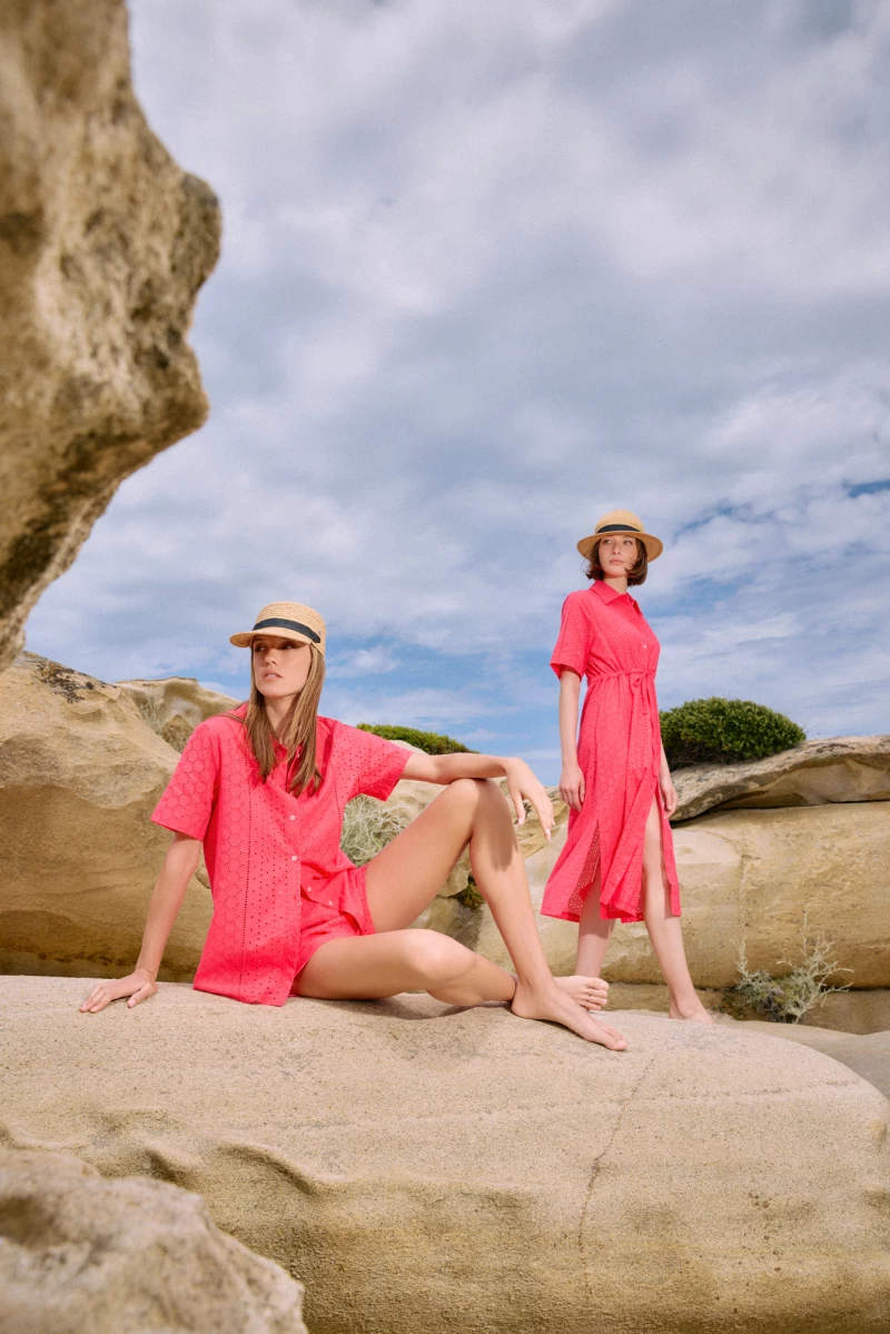 Γυναικείο Beachdress Pink Label -  Φόρεμα Σεμιζιέ - Λευκό - Regular Fit - Cotton