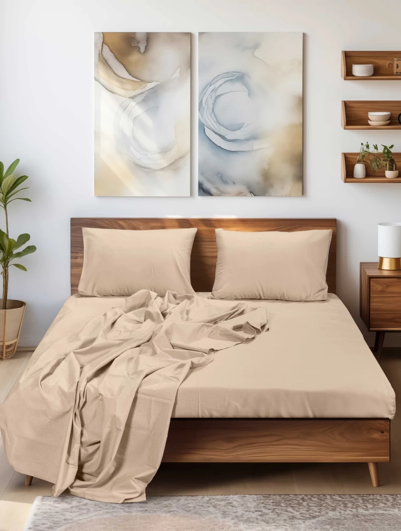 Σεντόνι SLEEK BEIGE Σεντόνι υπέρδιπλο με λάστιχο: 160 x 200 35 εκ.