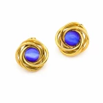 Σκουλαρίκια ατσάλι χρυσά με μωβ πέτρα 1.8 cm (E3438)