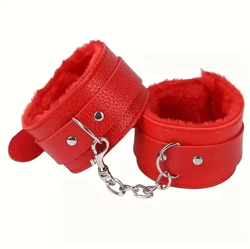 Δερμάτινες Χειροπέδες Fur Lined Κόκκινες