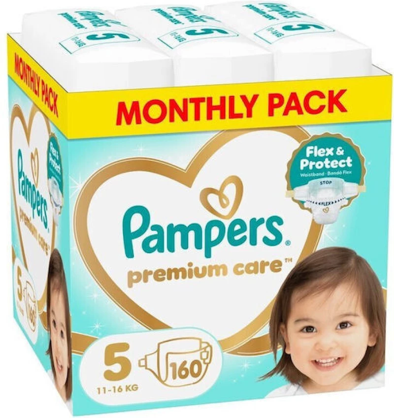 PAMPERS Βρεφικές Πάνες Premium Care No.5, 11-16kg 160 Tεμάχια MSB