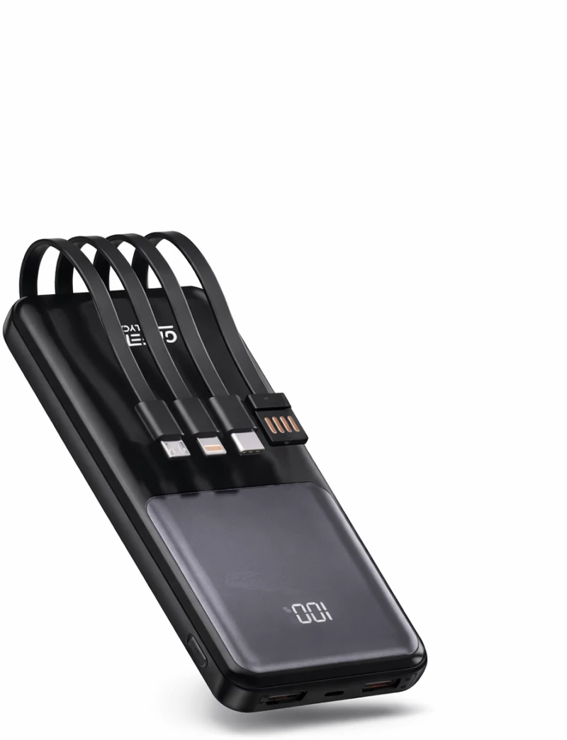 Green Lyca Power Bank 10000 mAh με Ενσωματωμένα Καλώδια USB C / Lightning / Micro / USB 2.4A - Μαύρο