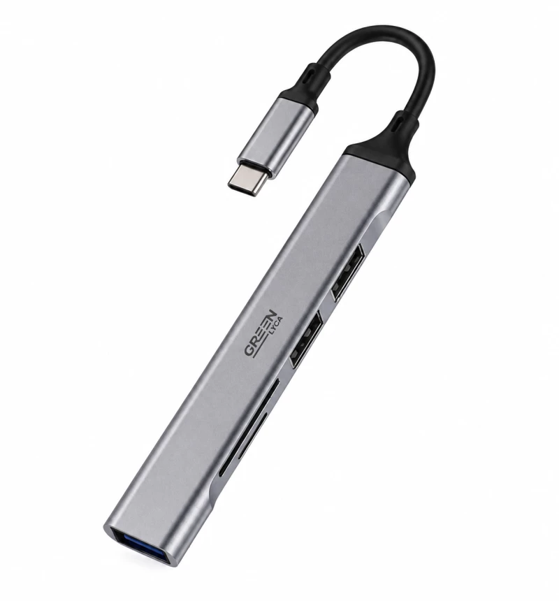 Green Lyca Hub με 2x USB 2 / USB 3 / SD / TF με Σύνδεση USB-C - Γκρι