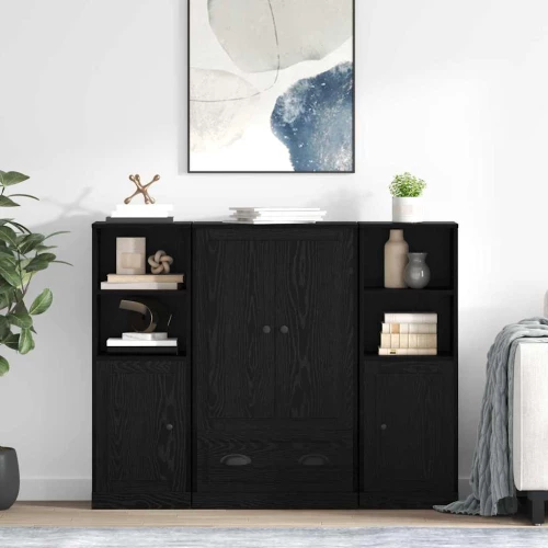 Highboard με συρτάρι 3 pcs Μαύρη Οξυά Επεξεργασμένο ξύλο Μαύρο 3402676