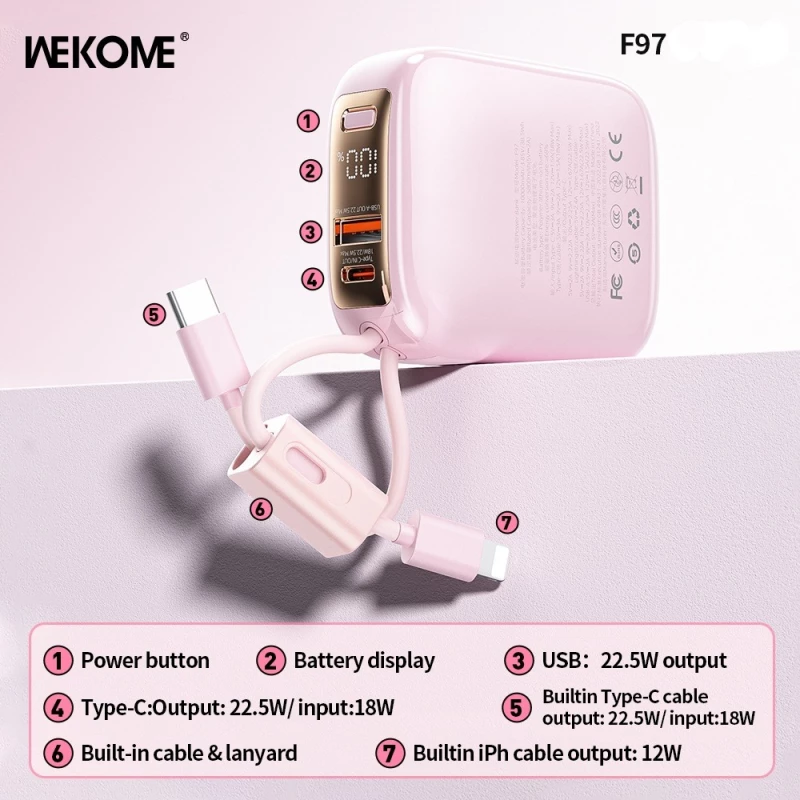 Wekome F97 Power Bank 10.000mAh 22.5W Fast Charge Λευκό
