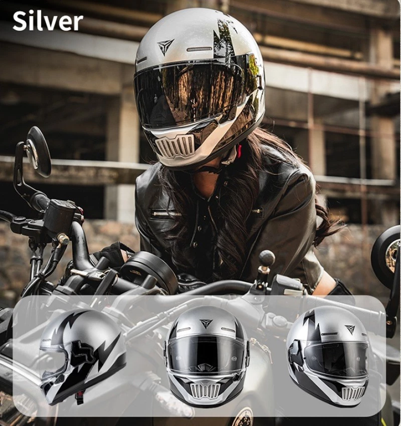 Motowolf H2 Κράνος Μηχανής Full Face Μέγεθος XL Ασημί/Μαύρο