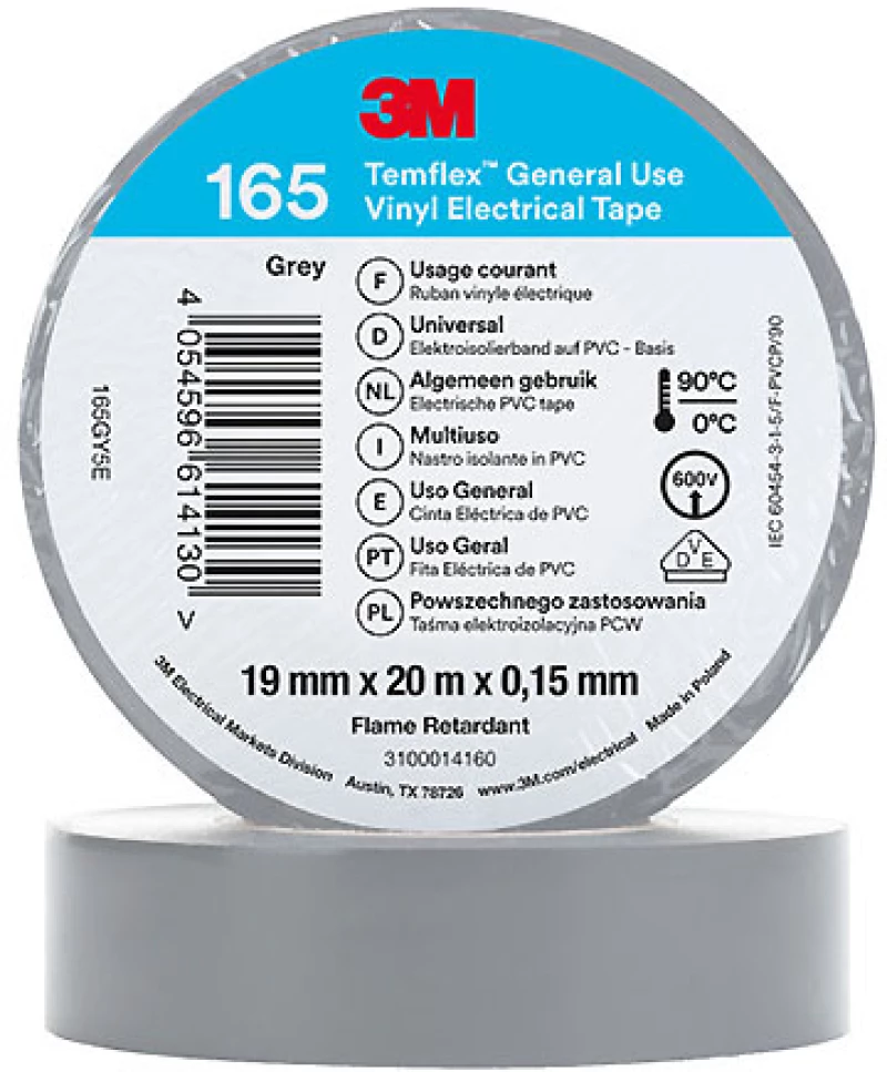 3M Temflex 165 Ηλεκτρομονωτική Ταινία Βινυλίου 19mm x 20m - Γκρί