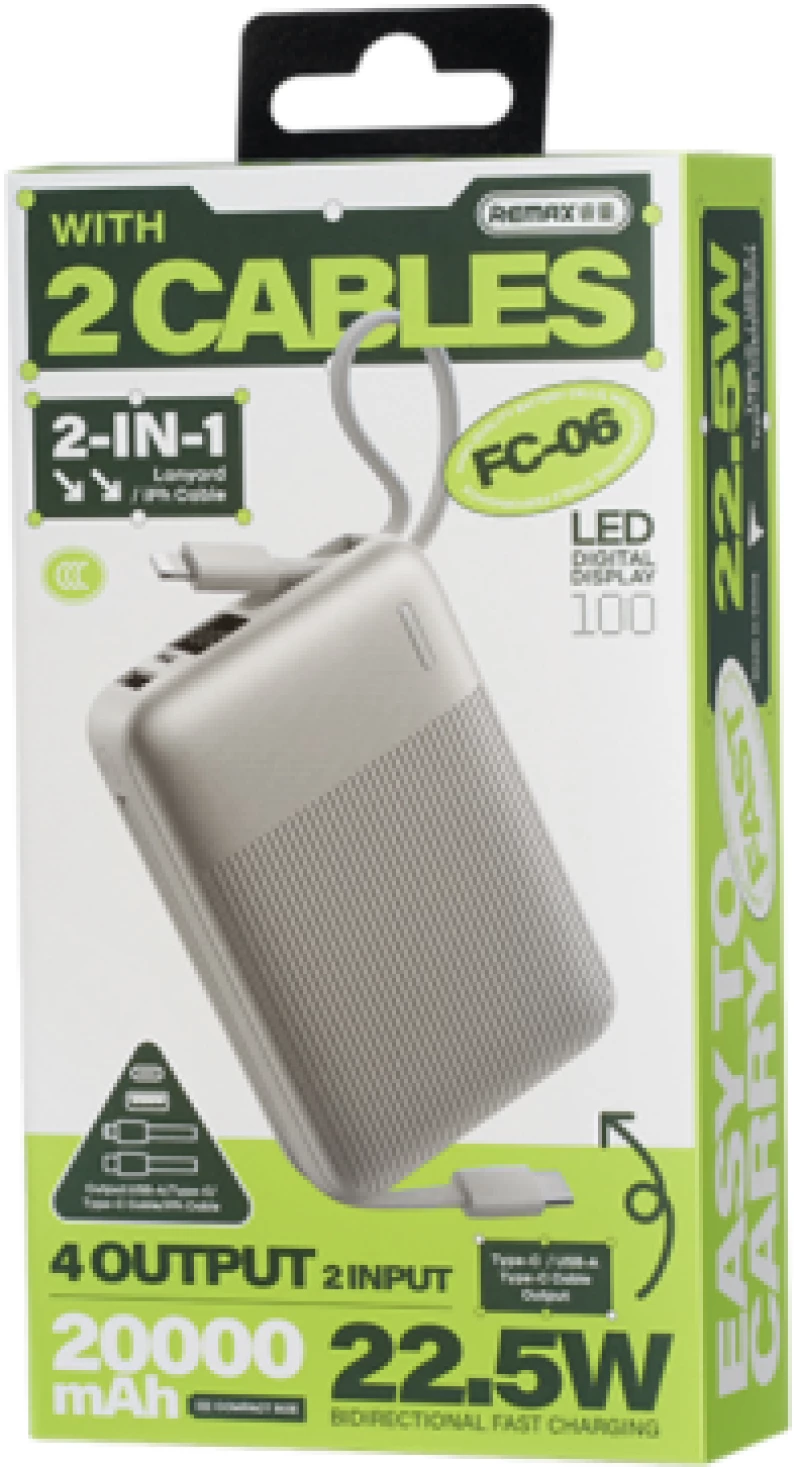 Power bank with fast charging cables 22.5W 20,000mAh FC-06 REMAX