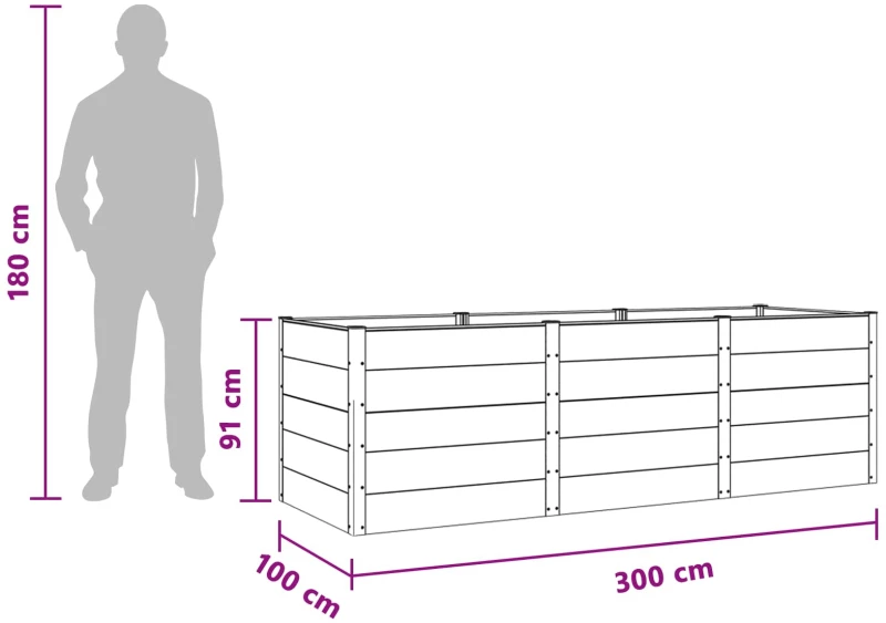 vidaXL Υπερυψωμένη Ζαρντινιέρα Μαύρο 300 x 100 x 91 cm