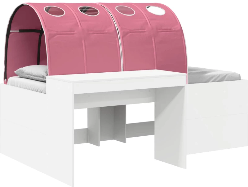 vidaXL Κρεβάτι με Σήραγγα 4 pcs Λευκό και Ρόζ Επεξεργασμένο Ξύλο