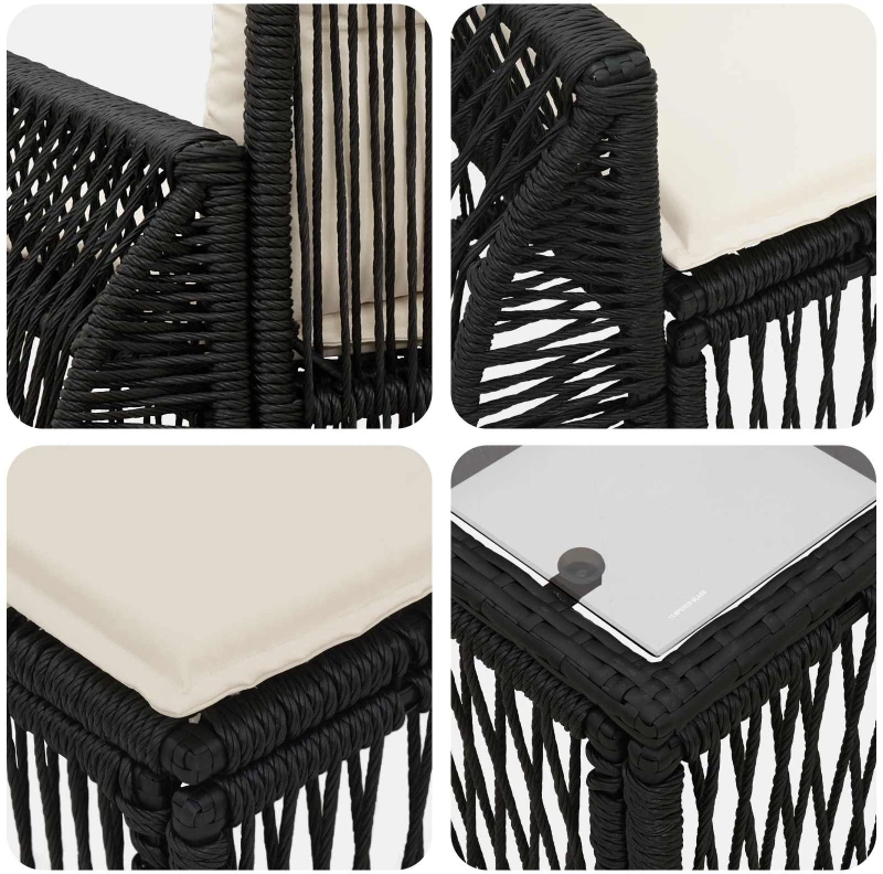 vidaXL Σετ Καναπέ Κήπου 5 pcs Μαύρο και Κρεμ Λευκό συνθετικό ρατάν