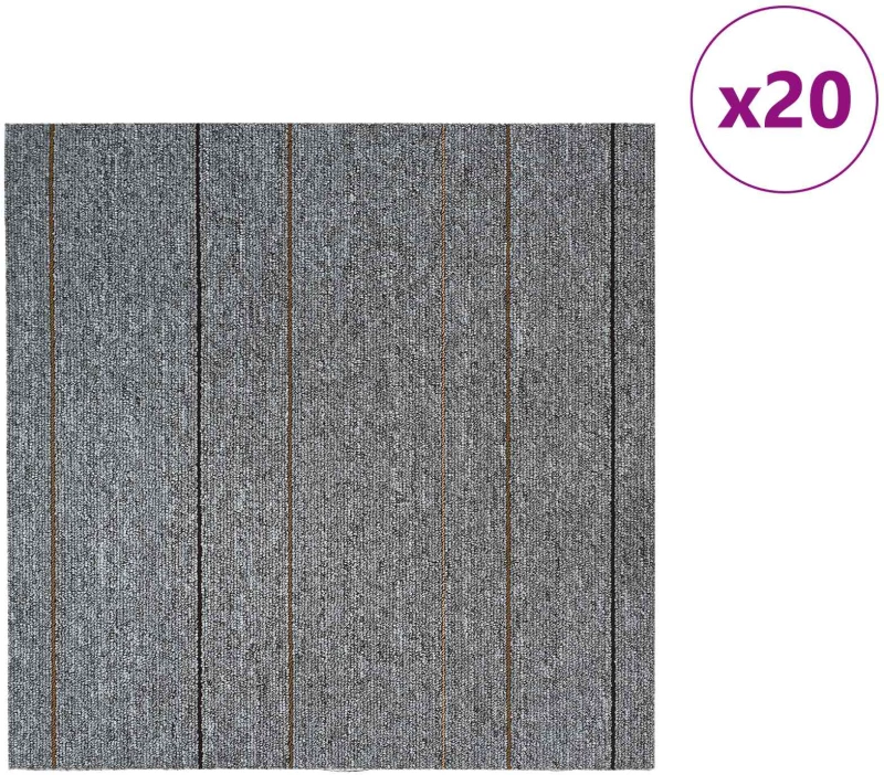 vidaXL Πλακάκι Χαλιού Ανοιχτό γκρι με ρίγες 50 x 50 cm 20 pcs