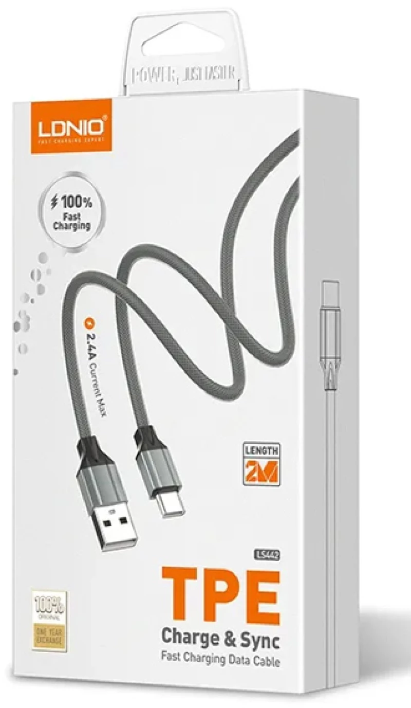 LDNIO καλώδιο Lightning σε USB LS442  2.4A  2m  γκρι