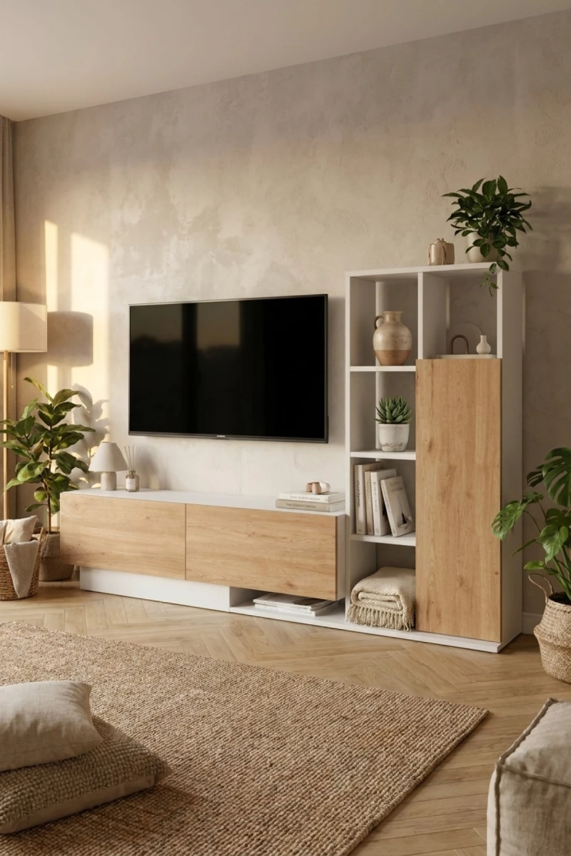 Stewehome Ράφι βιβλιοθήκης με ντουλάπι για τηλεόραση 210x30x124 cm