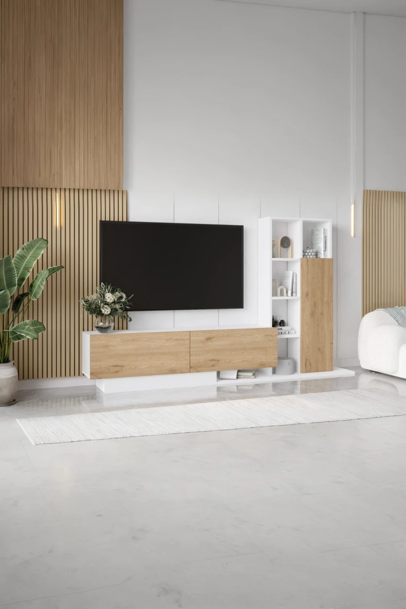 Stewehome Ράφι βιβλιοθήκης με ντουλάπι για τηλεόραση 210x30x124 cm