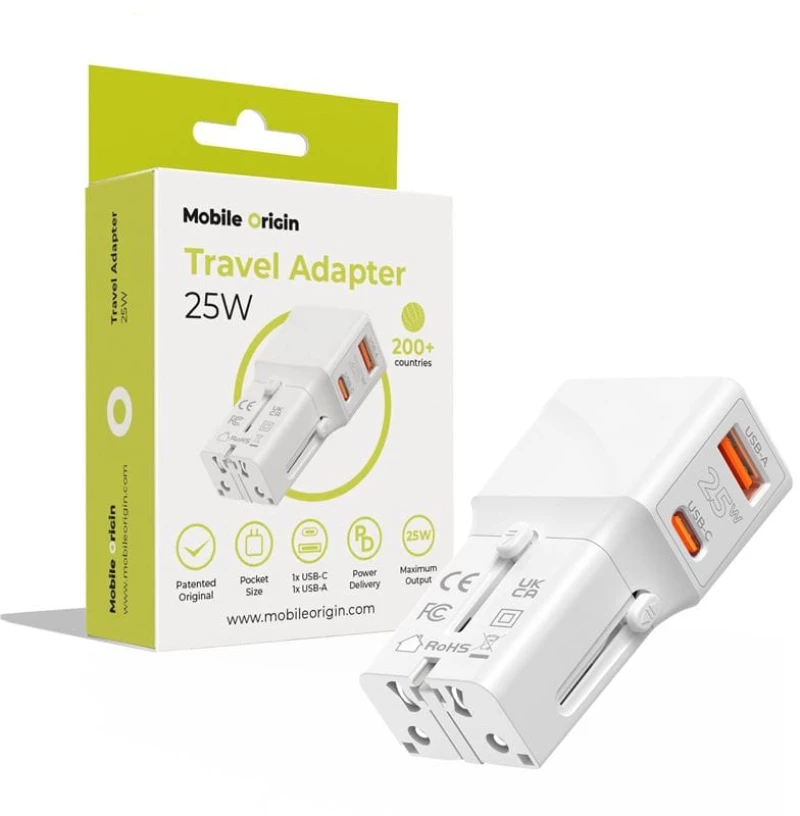 Mobile Origin Travel adapter 25W EU/US/UK/AU White (TAD25-2P-WHT)