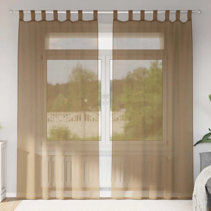 Κουρτίνες Voile με Θηλιές 2 τεμ. Ανοιχτό Καφέ 140x245 εκ. |4102314