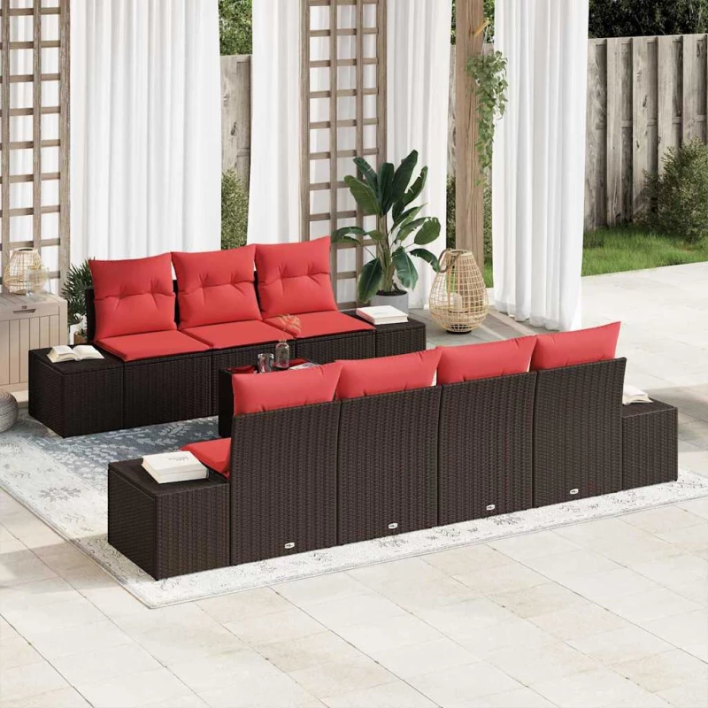 Σετ Καναπέ Κήπου με μαξιλάρι 8 pcs Καφέ συνθετικό ρατάν |3346974