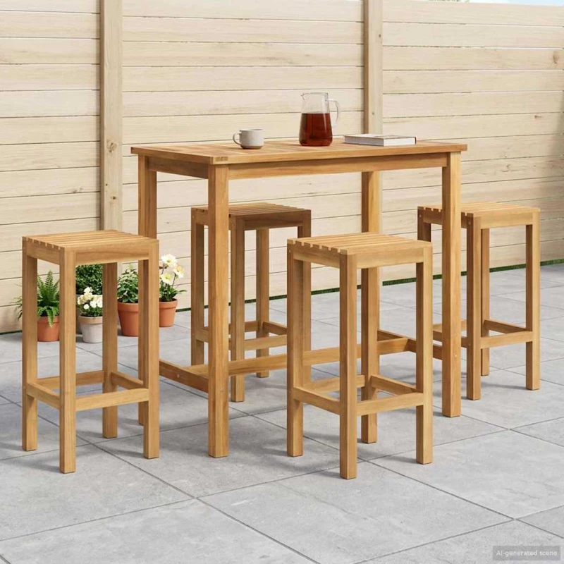 Σετ Μπαρ Εξωτερικού Χώρου 5 pcs Ανέπεξεργαστο Στερεό Ξύλο Τίκ |3422498