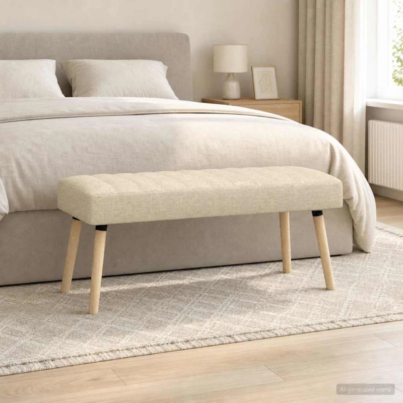 Πάγκος με Καναλεύματα Κρεμ 110 x 40 x 46 cm Ύφασμα |42038494