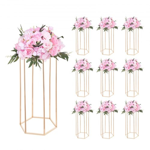VEVOR Wedding Flower Stand, 10PCS 23,62 ιντσών Στάντ λουλουδιών, Floral Stand με ακρυλικό Laminate, Εξαγωνική κυβική φλοράλ επίστρωση για γάμο, πάρτι, γενέθλια, σπίτι, γαλλικά χρυσά stand