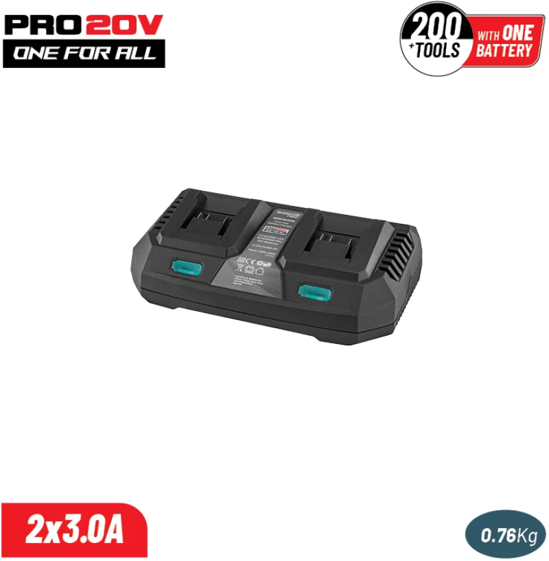 BORMANN Pro BBP2005 Φορτιστής Διπλής Μπαταρίας, 20V Li-Ion-2X4Ah-3A