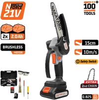 NAKAYAMA EC1050 Κλαδ Αλυσοπρίονο Μπατ 21V, Brushless, Λάμα 15cm, 825gr, 1/4"1.1m 37οδ,11m/s,2x2ah