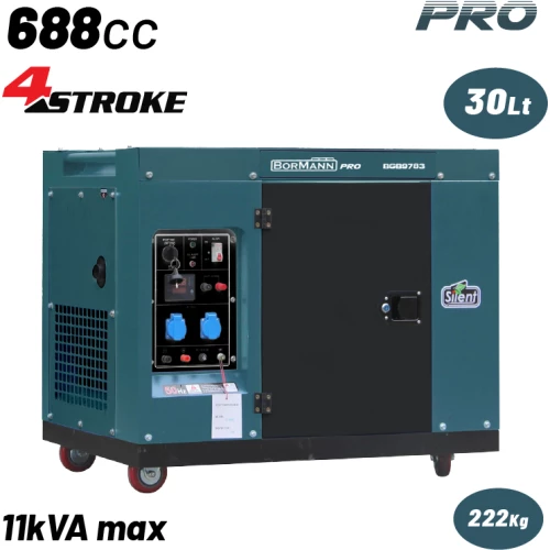 BORMANN Pro BGB9783 Γεννήτρια Πετρελαίου,Τριφασική, Συνεχ. Απόδοση 8000W,688cc,Μίζα,Μπαταρία,Τροχοί