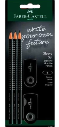 Σετ μολύβια Faber-Castell 2001 GRIP B με σβήστρα + ξύστρα μαύρο