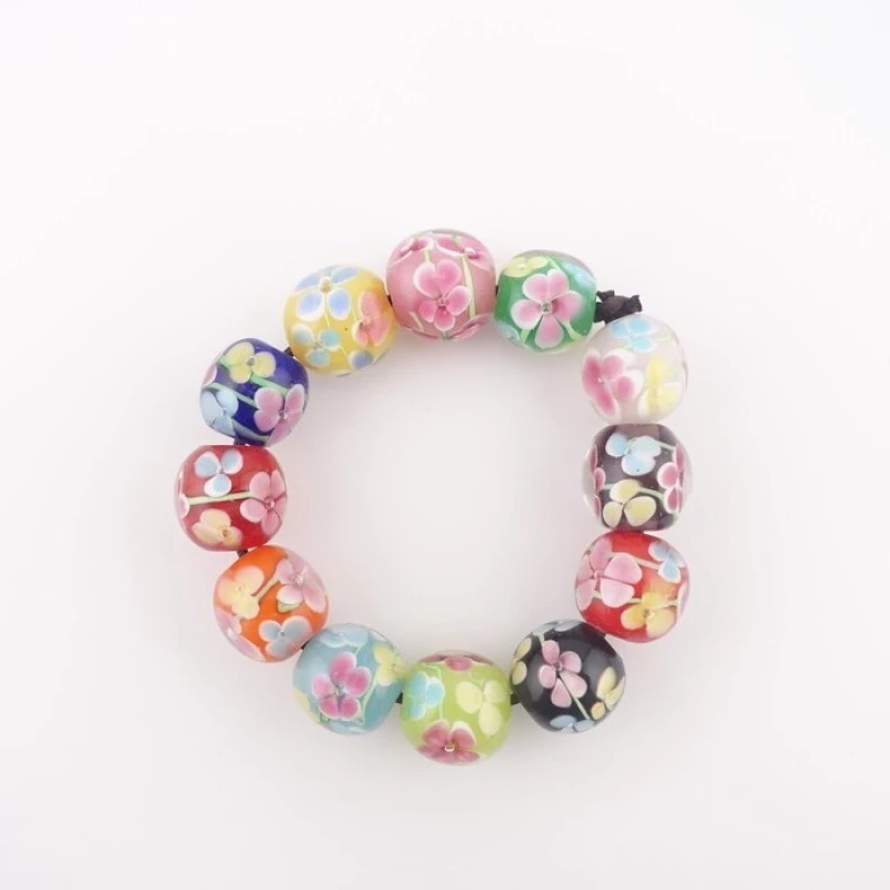 Χάντρα Efco Γυάλινη 12x14mm οβάλ Flowers γαλάζιο λευκό 3τμχ