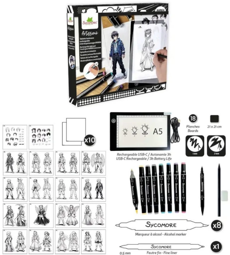 Σετ Ζωγραφικής Sycomore Manga με Φωτοτράπεζα - Charactert Design