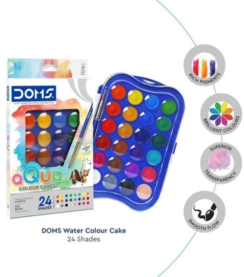 Νερομπογιές Doms Water Colour Cake 23mm 24 χρώματα + 1 πινέλο
