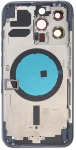 Apple iPhone 13 Pro - Back battery door cover middle frame housing with small parts Blue OEM with Logo