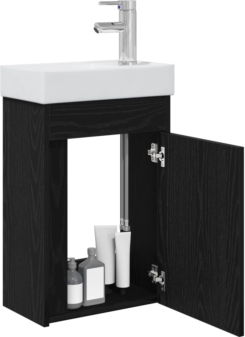 vidaXL Μονάδα μπάνιου με βρύση Μαύρη Δρυς 40,5 x 22,5 x 62 εκ.