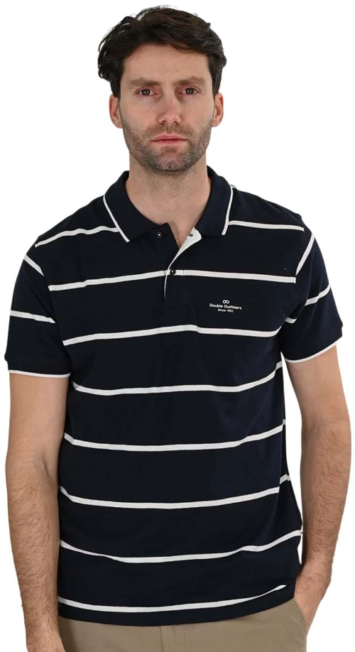Ανδρική κοντομάνικη μπλούζα polo pique 626 DOUBLE 261PS-3088 102 - Navy/Λευκή ρίγα