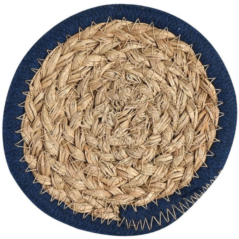 Σουβέρ Gaia (Σετ 4Τμχ) 07-40413 Φ12cm Natural-Blue Estia Seagrass,Polyester