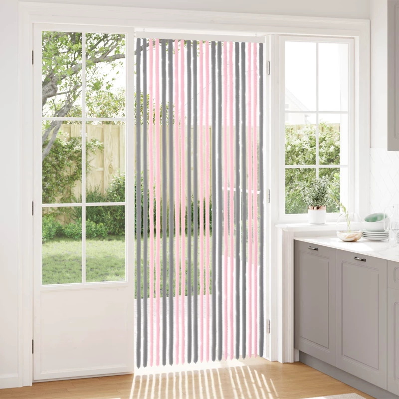 vidaXL Κουρτίνα εντόμων Chenille Ασημί Γκρι και Ροζ 90 x 220 cm