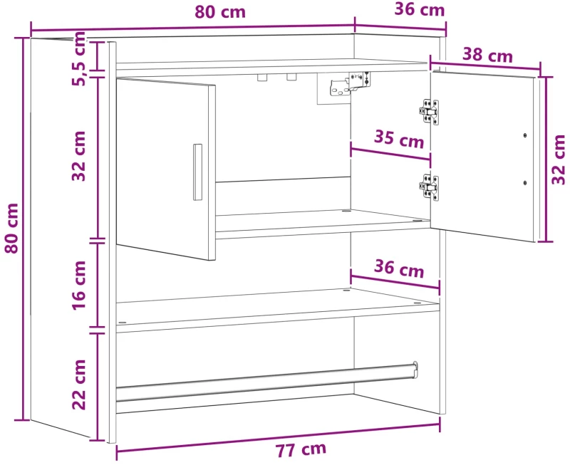 vidaXL Ράφι Τοίχου Επιτοίχιο Μαύρη Δρυς 80 x 36 x 80 εκ