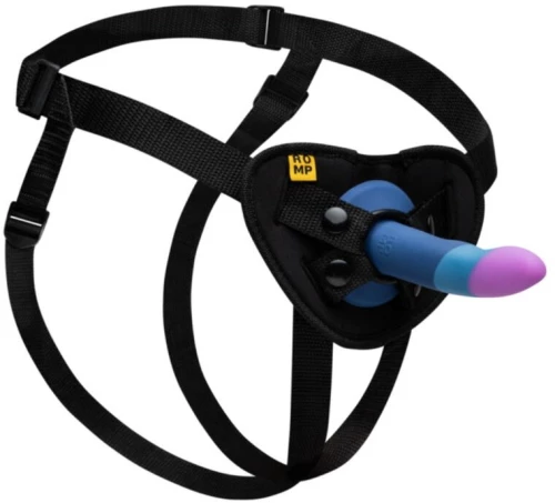ROMP - PICCOLO HARNESS + SILICONE DILDO WITH TRICOLOR SUCTION CUP 14 CM