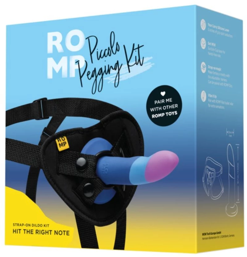 ROMP - PICCOLO HARNESS + SILICONE DILDO WITH TRICOLOR SUCTION CUP 14 CM