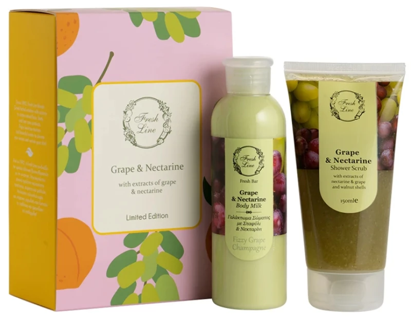 FRESH LINE Spring Promo Grape & Nectarine, Αφρόλουτρο & Scrub -150ml & Grape & Nectarine, Γαλάκτωμα Σώματος -200ml, 1σετ