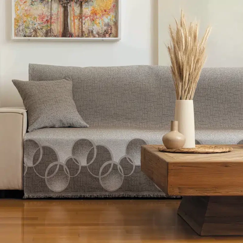 Ριχτάρι Βαμβακερό Τετραθέσιο Κύκλοι Borea Home Textiles - Εκρού