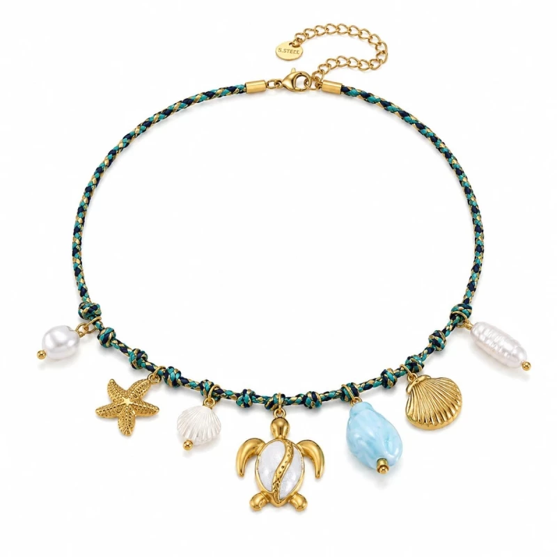 Κολιέ Θαλασσινό Boho Μπλε με Charms – Καλοκαιρινό (N1896)