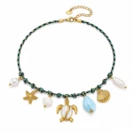 Κολιέ Θαλασσινό Boho Μπλε με Charms – Καλοκαιρινό (N1896)