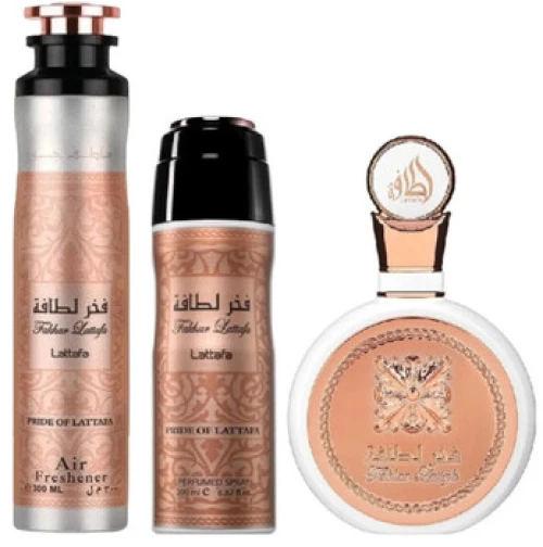 Lattafa Perfumes-Pride of Lattafa Fakhar Lattafa Dárková sada EDP 100 ml, deospray 200 ml a bytová vůně 300 ml-100ml